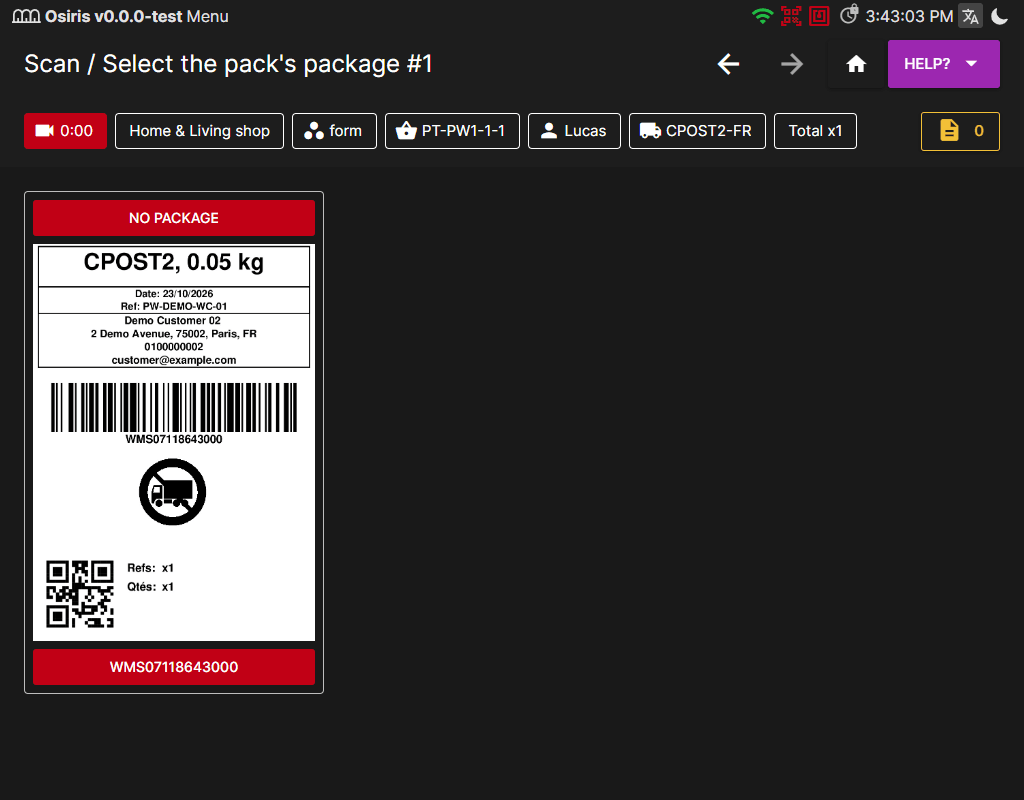 The packing station asking to scan or select the package for the put-wall order