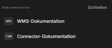 Das aus dem Menü Hilfe geöffnete Fenster Dokumentation mit der WMS-Dokumentation und der Connector-Dokumentation