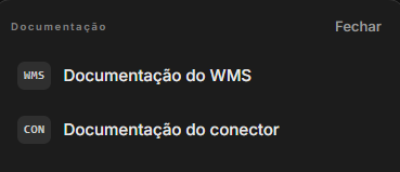 O painel Documentação aberto a partir do menu Ajuda, com a Documentação do WMS e a Documentação do conector