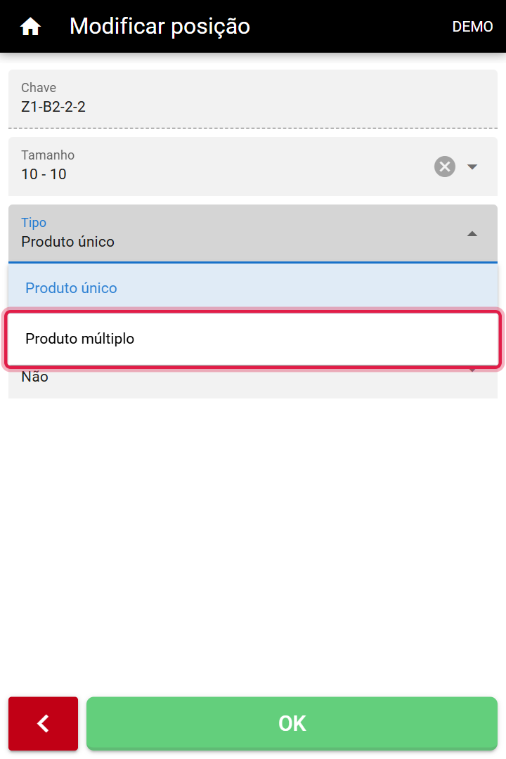 The position type options on the PDA, where a position is switched between single and multi product