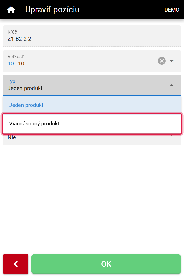 The position type options on the PDA, where a position is switched between single and multi product