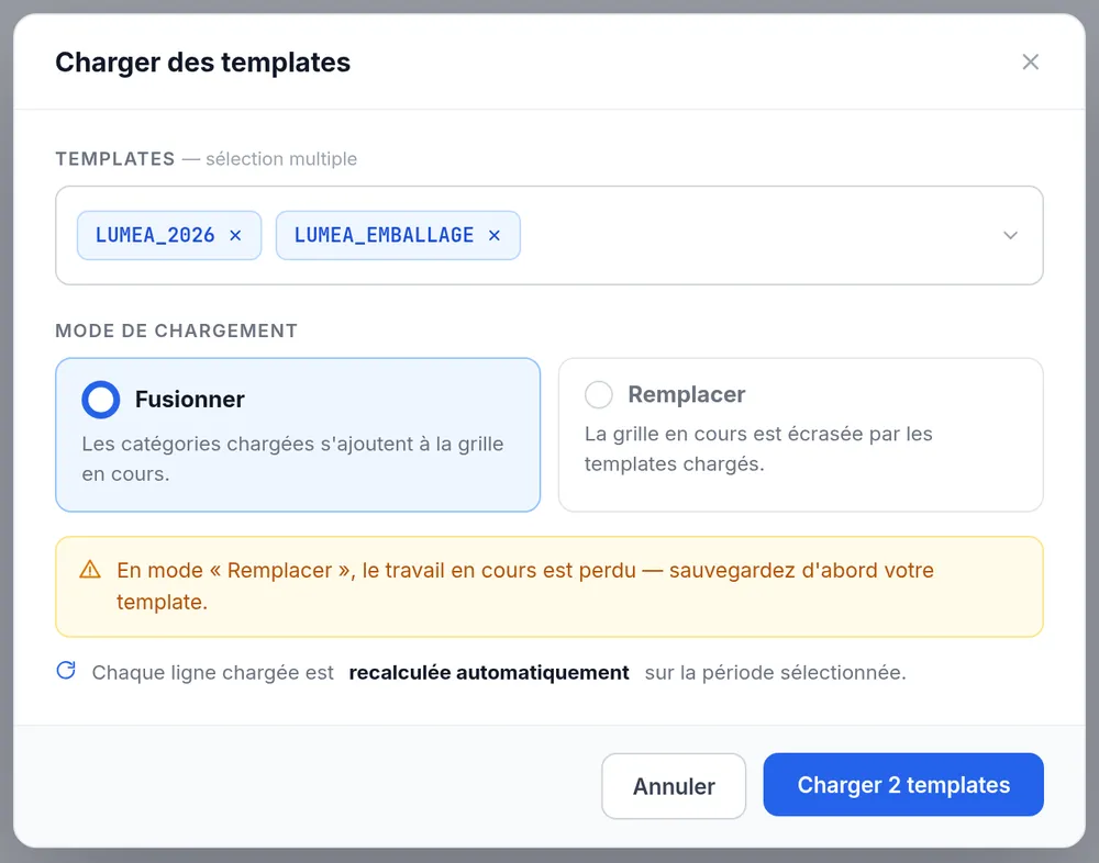 Sauvegardez la grille une fois, réutilisez-la chaque mois